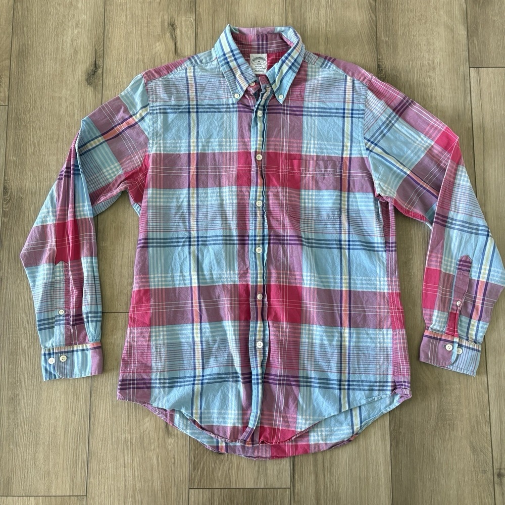 Brooks Brothers Regent Long Sleeve Button Down Men's M Pink/Blue Plaid Preppy